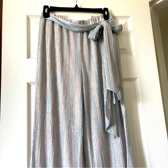 Mestiza New York Reina Trousers High Waist Wide Leg Metallic Pastel Silver M - Picture 6 of 16